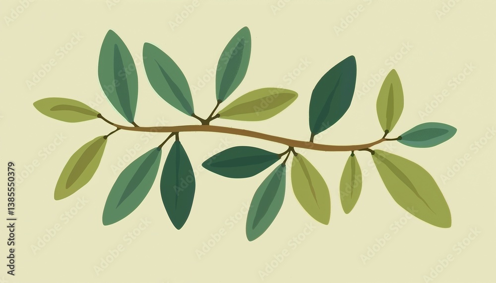 simple illustration of a green leaf branch on a light background simple illustration of a green leaf branch on a light background