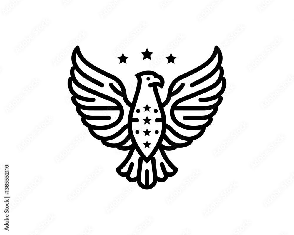 Obraz premium American Eagle Logo Design Icon. Silhouette Eagle Bird Vector Illustration. Black and White Eagle Bird Logo for T-Shirts and Branding.