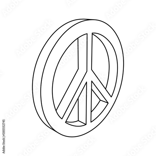 The outline of a large peace symbol is made with black lines. 3D view of the object in perspective. Vector illustration on white background