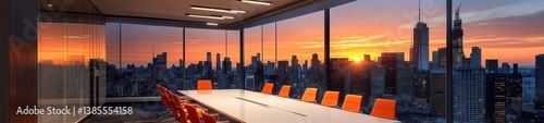 Conference Room with City Skyline Sunset View