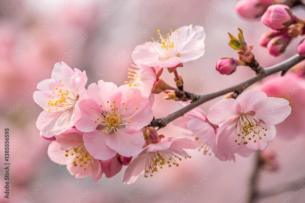 Obraz premium Close-Up of Pink Cherry Blossoms in Full Bloom with Delicate Petals