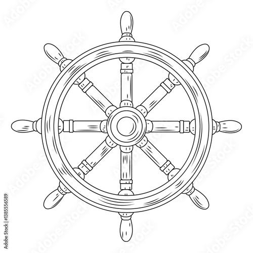 Ship Wheel line art vector design. Ship Wheel outline illustration design.
