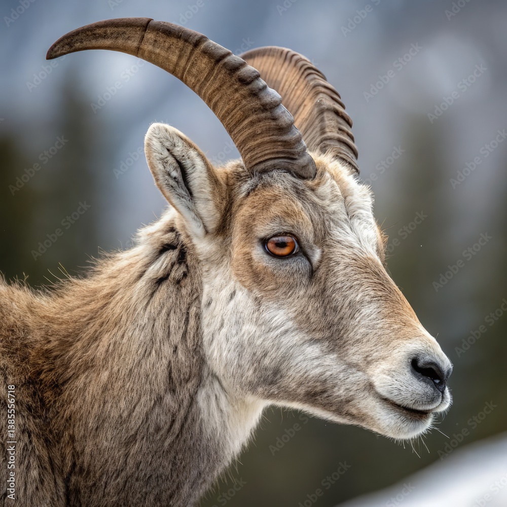 Mountain Goat Stands Majestically in a Snowy Landscape Generative AI Mountain Goat Stands Majestically in a Snowy Landscape Generative AI