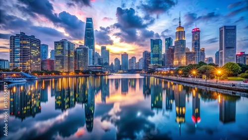 Cityscape Reflection at Twilight