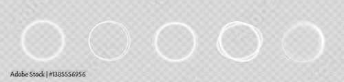 Light white circles. Curve light effect of white line. Luminous white circle portal. Glitter silver neon circle ring frame. Vector