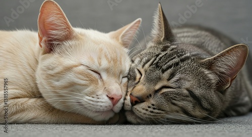 A group of peaceful and adorable cats sleeping together in a cozy, warm setting