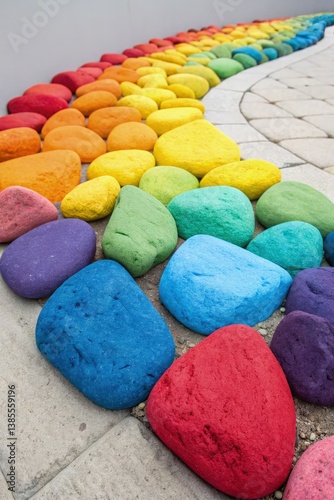 Colorful Rocks Creating a Vibrant Rainbow Path Outdoors Generative AI