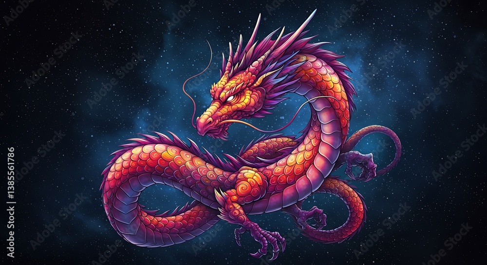 Fototapeta premium Crimson Nebula Dragon AI Generated
