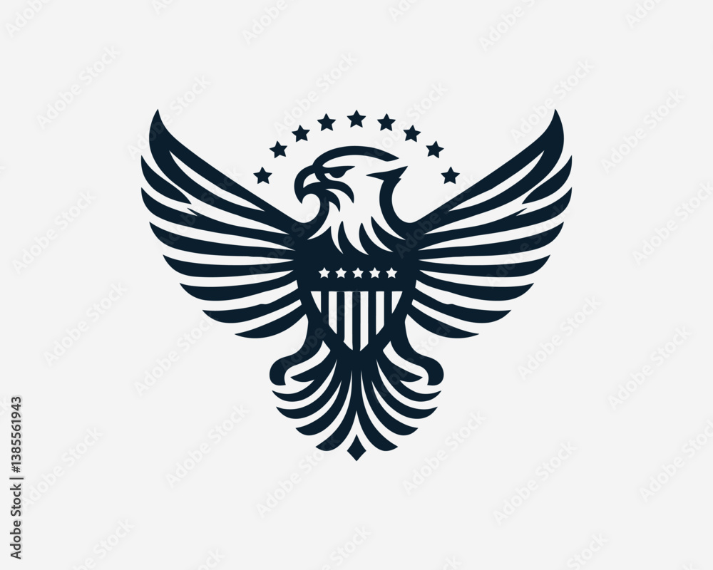 Fototapeta premium American Eagle Logo Design Icon. Silhouette Eagle Bird Vector Illustration. Black and White Eagle Bird Logo for T-Shirts and Branding.