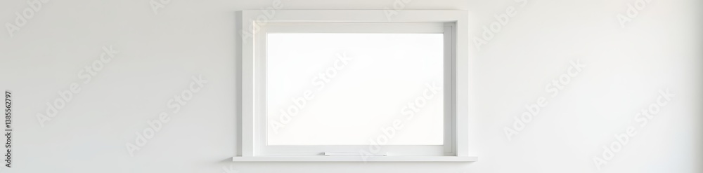 Close-up of square white window frame with wooden trim, against white backdrop, retro, minimalism, windowpane Close-up of square white window frame with wooden trim, against white backdrop, retro, minimalism, windowpane