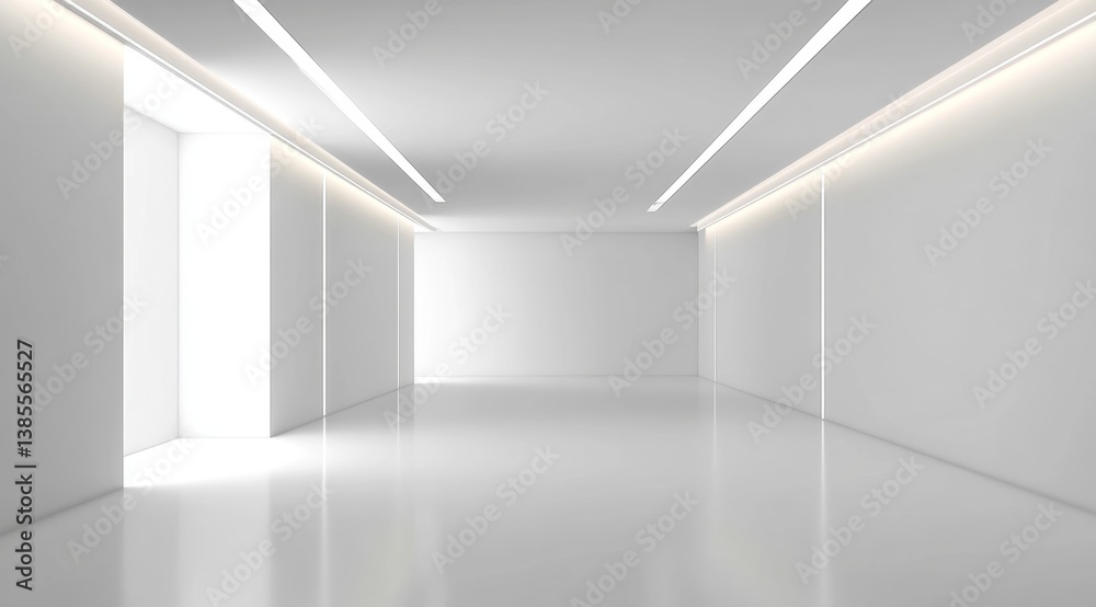 Empty modern white interior hallway with light streaming in Empty modern white interior hallway with light streaming in