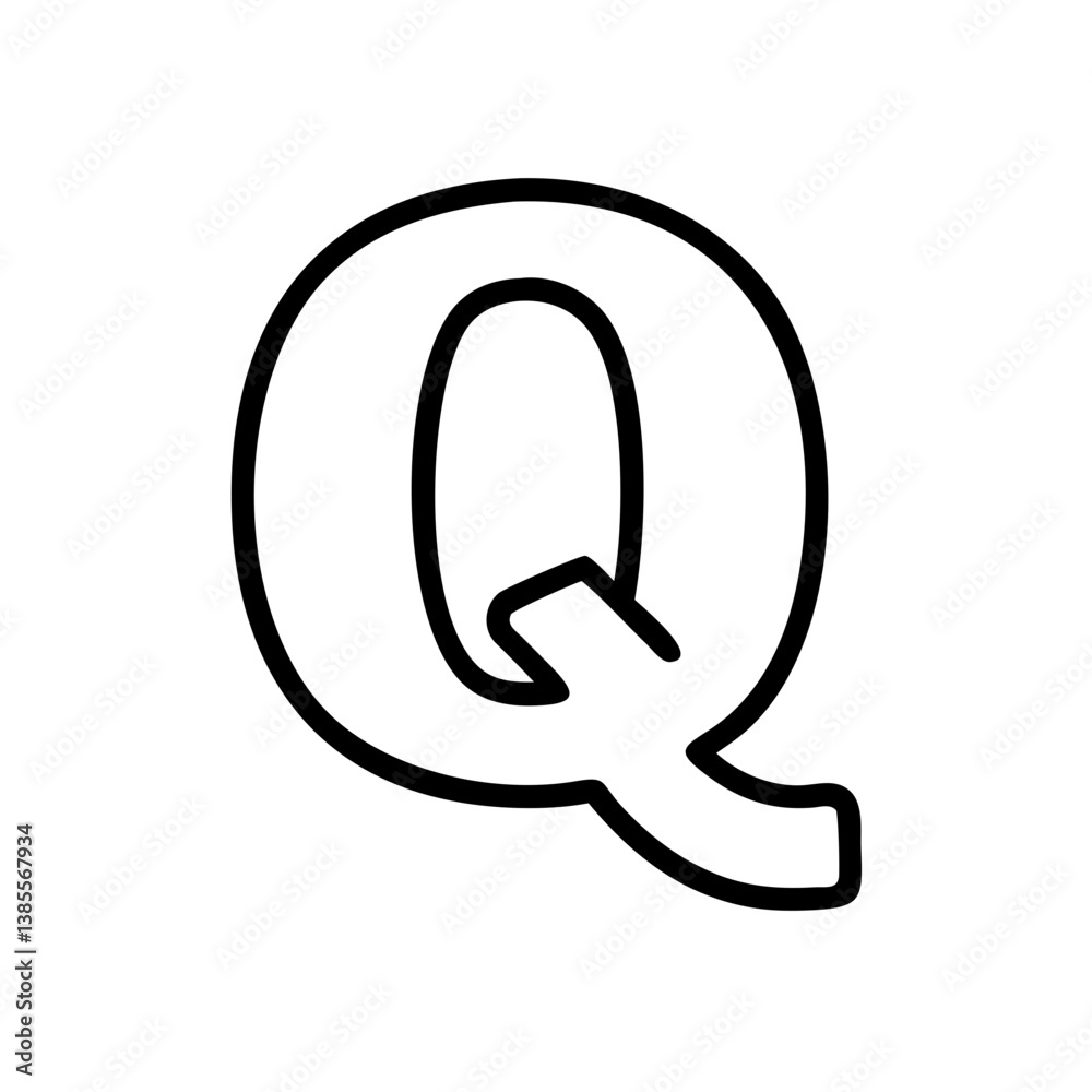 Bold letter Q outlined in black against a white background Bold letter Q outlined in black against a white background