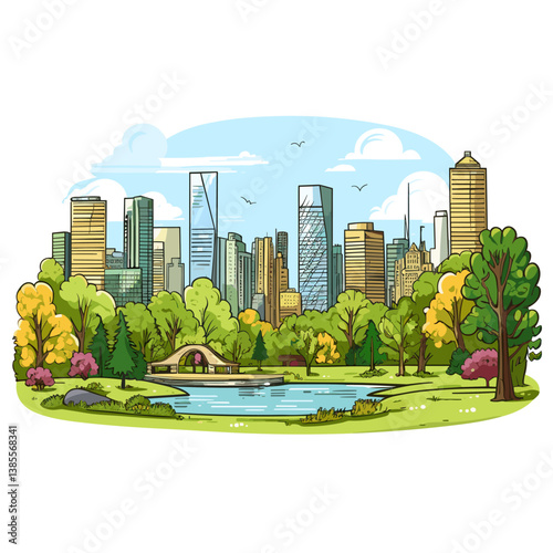 Central Park. Central Park hand-drawn comic illustration. Vector doodle style cartoon illustration