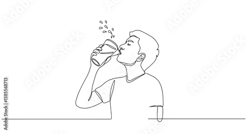 Line art of a man enjoying a drink against a minimalist background  
