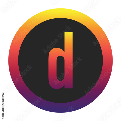Abstract Lowercase Letter d Displaying a Vibrant Spectrum of Warm to Cool Gradient Colors Encased in a Smooth Dark Circular Frame
