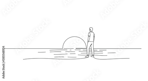 Person contemplating sunset by the sea  