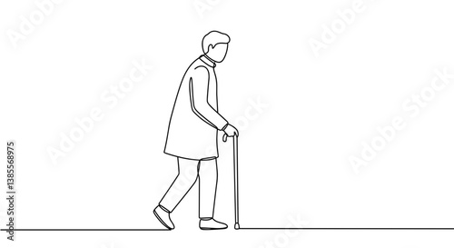Obraz na płótnie Elderly person walking with cane in minimalist outline style w salonie