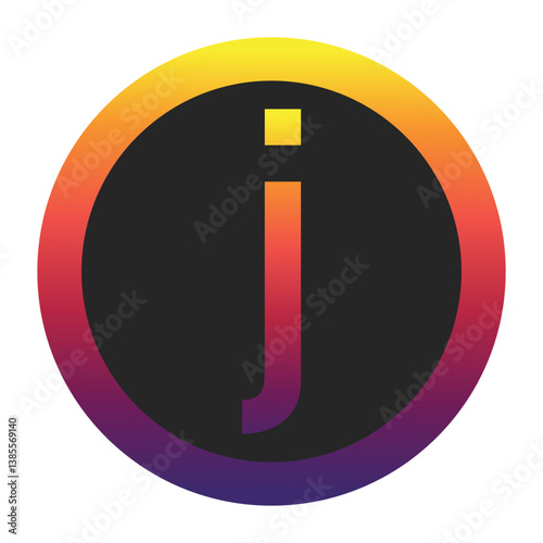 Abstract Lowercase Letter j Displaying a Vibrant Spectrum of Warm to Cool Gradient Colors Encased in a Smooth Dark Circular Frame