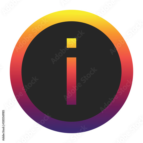 Abstract Lowercase Letter i Displaying a Vibrant Spectrum of Warm to Cool Gradient Colors Encased in a Smooth Dark Circular Frame