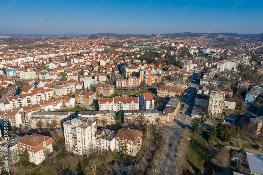 Lazarevac aerial drone view of town in Serbia Lazarevac aerial drone view of town in Serbia