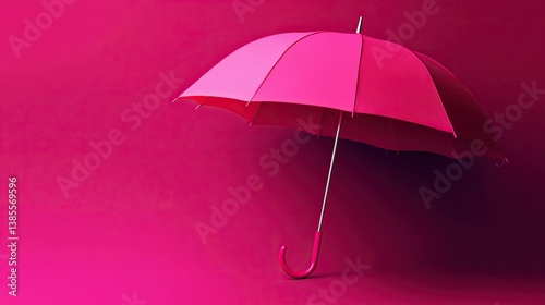 A bright pink umbrella pops against a dark background for a simple yet eye-catching image. isolated on a solid magenta background. Illustrations