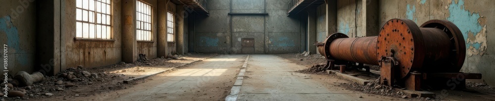 Abandoned industrial site with rusty machinery and crumbling concrete walls, ruin, concrete Abandoned industrial site with rusty machinery and crumbling concrete walls, ruin, concrete