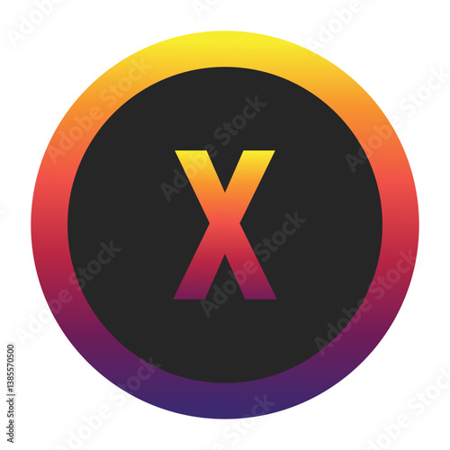 Abstract Lowercase Letter x Displaying a Vibrant Spectrum of Warm to Cool Gradient Colors Encased in a Smooth Dark Circular Frame