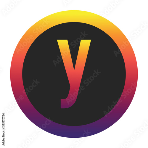 Abstract Lowercase Letter y Displaying a Vibrant Spectrum of Warm to Cool Gradient Colors Encased in a Smooth Dark Circular Frame