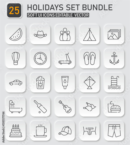 Comprehensive holiday icon collection, featuring essential vacation elements design