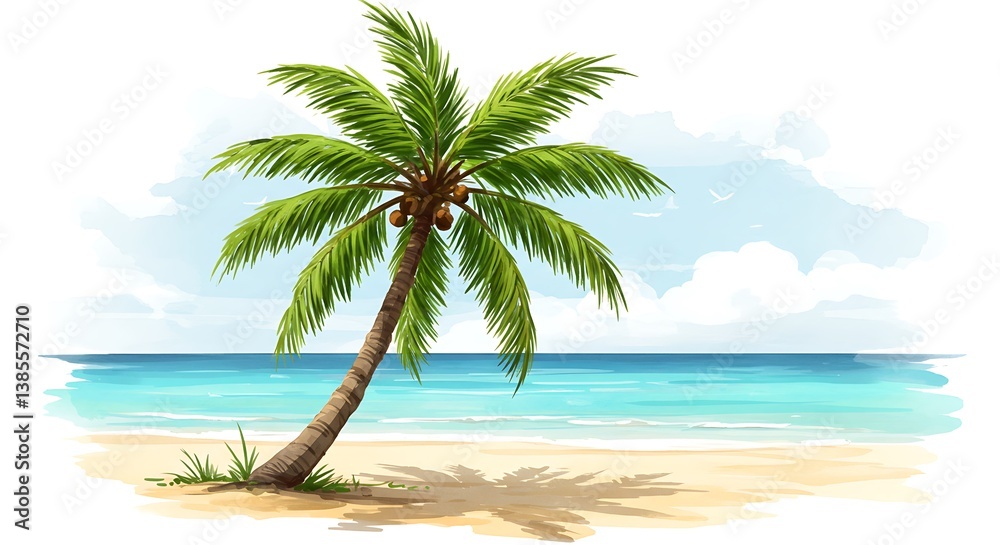 Fototapeta premium Coastal Breeze, Watercolor Dreams AI Generated