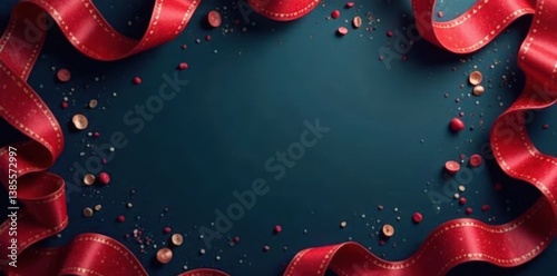 Dark background adorned with fluttering silk banners and ribbons, decoration, event