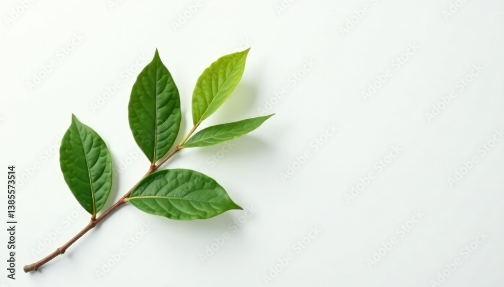 Single branch on white background with minimal leaf, botanical, simple Single branch on white background with minimal leaf, botanical, simple