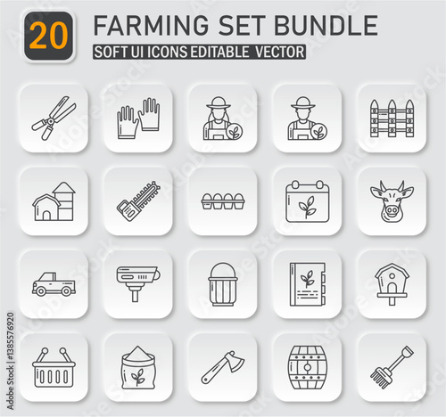 Diverse farming line icons collection pack representing rural and agriculture lifestyle