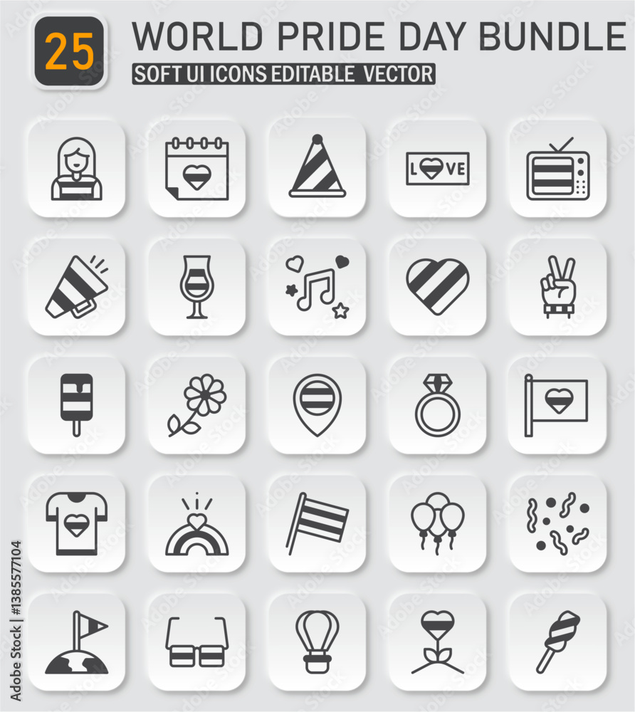 Inclusive World Pride Day Bundle Vector Icon Set with Customizable Elements Inclusive World Pride Day Bundle Vector Icon Set with Customizable Elements
