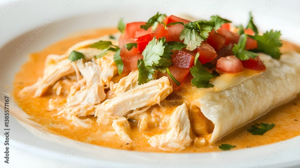 Delicious Chicken Enchilada Verde with Cheese and Fresh Ingredients Delicious Chicken Enchilada Verde with Cheese and Fresh Ingredients