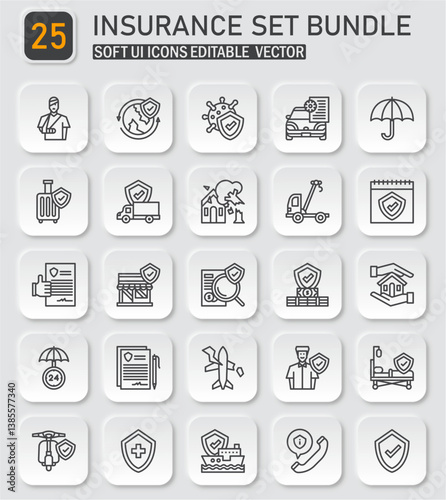 Comprehensive insurance vector icon collection illustrating diverse coverage options