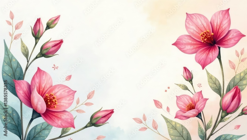 Fototapeta premium Subtle watercolor floral motif, soft pastel hues, flowing lines, nature, repeat, artistic