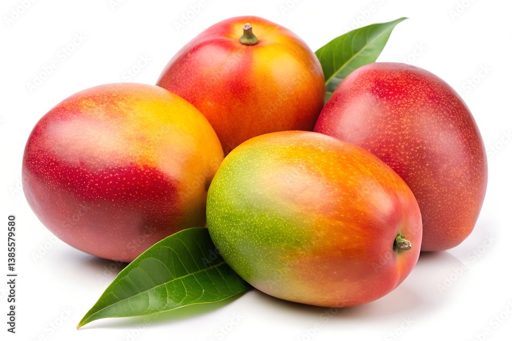 Tropical Mango Medley: A vibrant collection of ripe, succulent mangoes with fresh green leaves, inviting you to savor the taste of the tropics. Tropical Mango Medley: A vibrant collection of ripe, succulent mangoes with fresh green leaves, inviting you to savor the taste of the tropics.