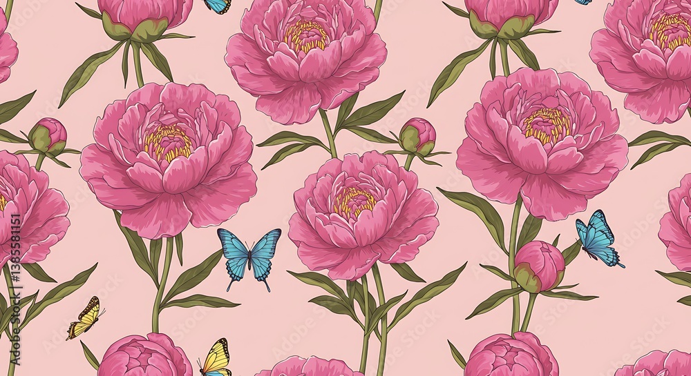 Fototapeta Blush Bloom & Flutter AI Generated