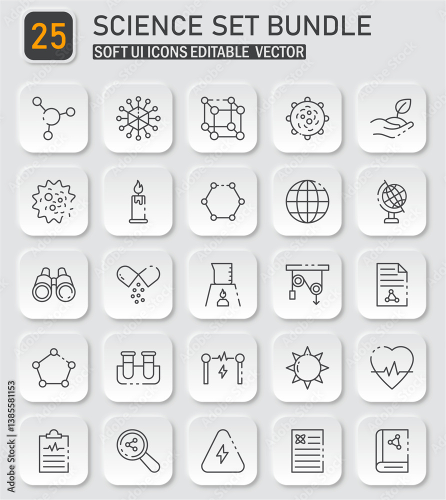 Comprehensive science icon set featuring diverse laboratory equipment and molecule icons Comprehensive science icon set featuring diverse laboratory equipment and molecule icons