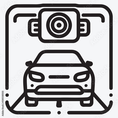 Car parking sensor line icon, rear or front road view, backup camera, assist highway safety, alarm vehicle security, editable stroke vector