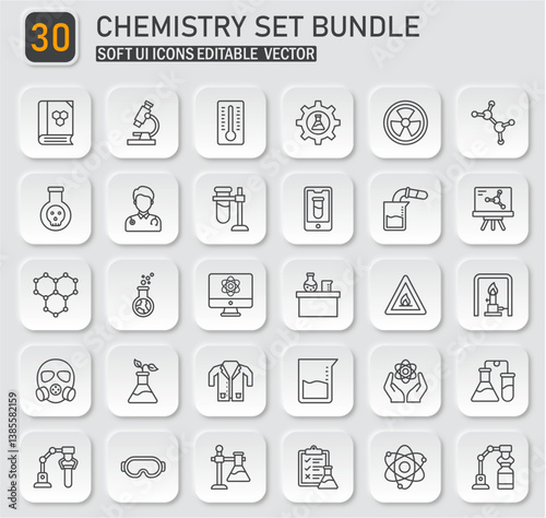 Essential Chemistry Set Outline Icon Bundle, Scientific Lab Tools and Equipment
