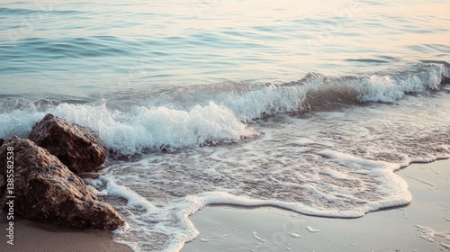 Gentle Waves Crashing on Sandy Shore
