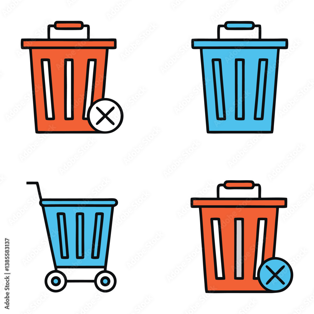 Minimalist Trash Can and Recycling Icon Set Vector. Minimalist Trash Can and Recycling Icon Set Vector.