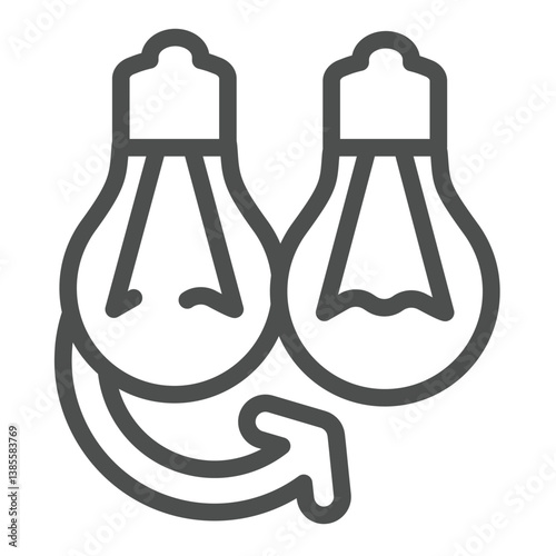 Light bulbs and replace arrow line icon, electrician service concept. Vector graphics. Replacing lightbulbs, spare sign on white background, outline style icon for mobile or web design.