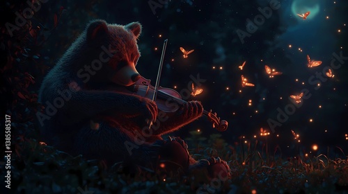 Bear plays the violin at night
