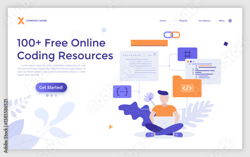 Flat Landing Page Template With Characters. Business Vector Illustration