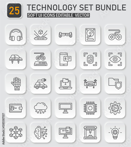 Modern Technology Icon Set for Digital Innovation and Technological Advancement