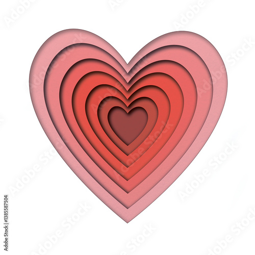 Gradient heart design showcasing layered hearts in various shades of red and pink, celebrating love and affection through art PNG format on a transparent background