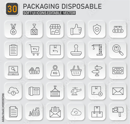 Versatile soft ui icons pack depicting packaging, shipping, and disposal concepts